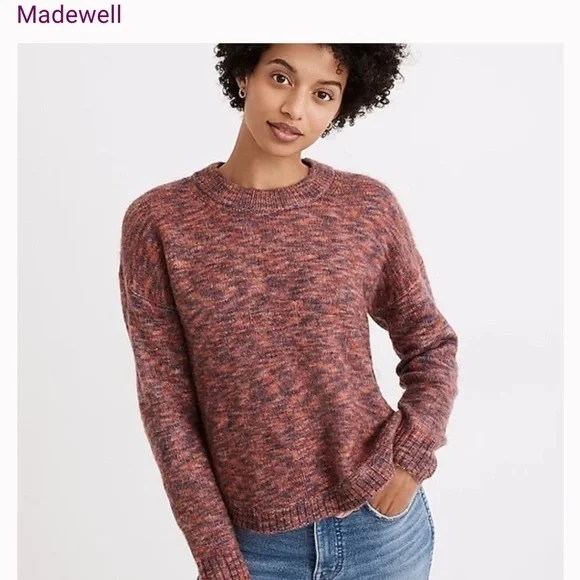 Madewell Birchmont Side-Button Pullover Sweater In Spacedye Sangria size L - Picture 1 of 11